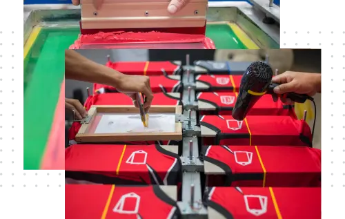 Ilustra&ccedil;&atilde;o sobre o processo de grava&ccedil;&atilde;o silkscreen t&ecirc;xtil para personaliza&ccedil;&atilde;o de brindes da LCM Brindes.